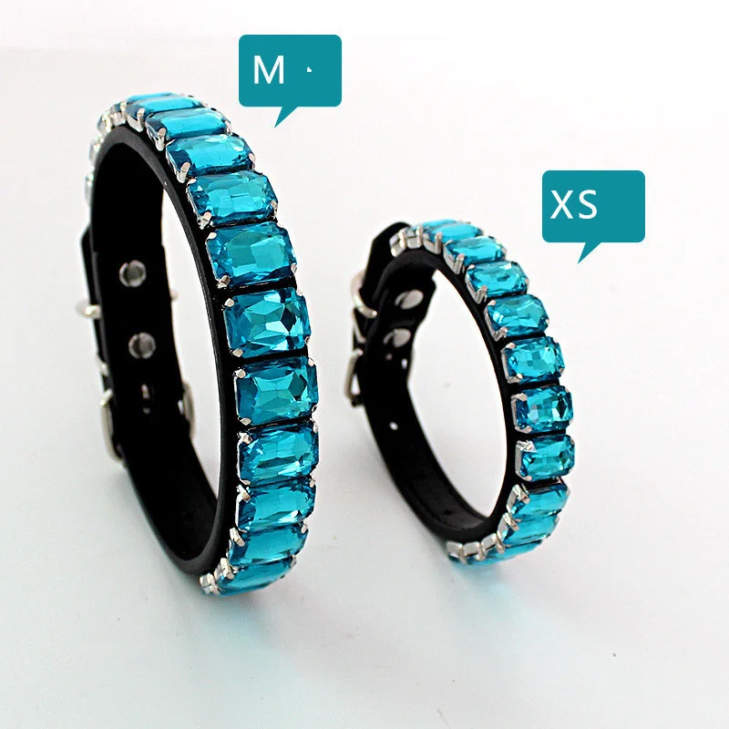 Bling Rhinestone obroże dla psów Pet PU skóra szkło kryształowy diament obroża dla szczeniaka różowe niebieskie obroże smycze na akcesoria dla psów