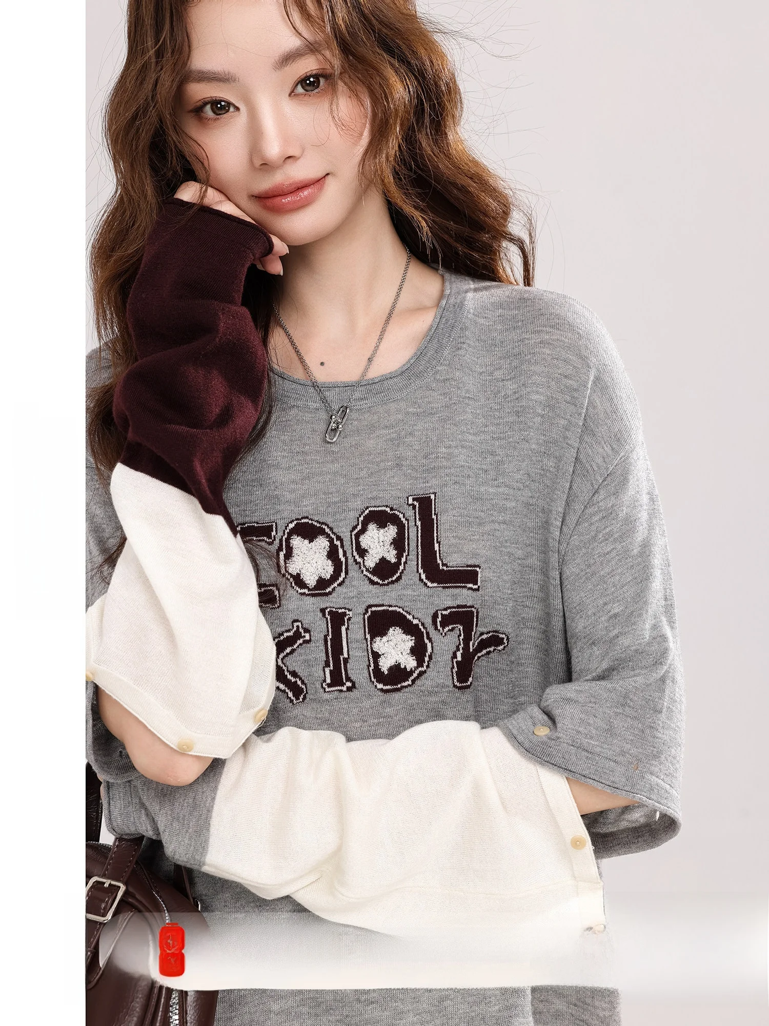 

Новый вязаный свитер свободного кроя с цветным блочным дизайном, из полиэфирного волокна, с длинными рукавами и круглым вырезом, для повседневной носки, модель 08/29