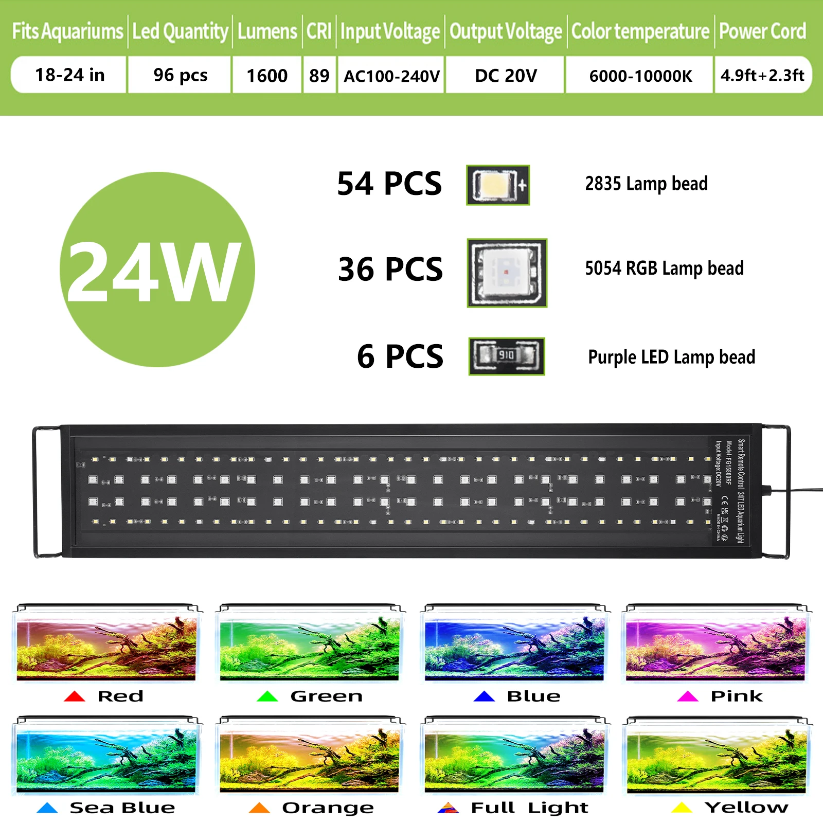 30-60 cm Aquarium Volledig spectrum met afstandsbediening LED-licht Aquarium DIY Kleurhelderheid Weermodus Plantengroeilicht IP68