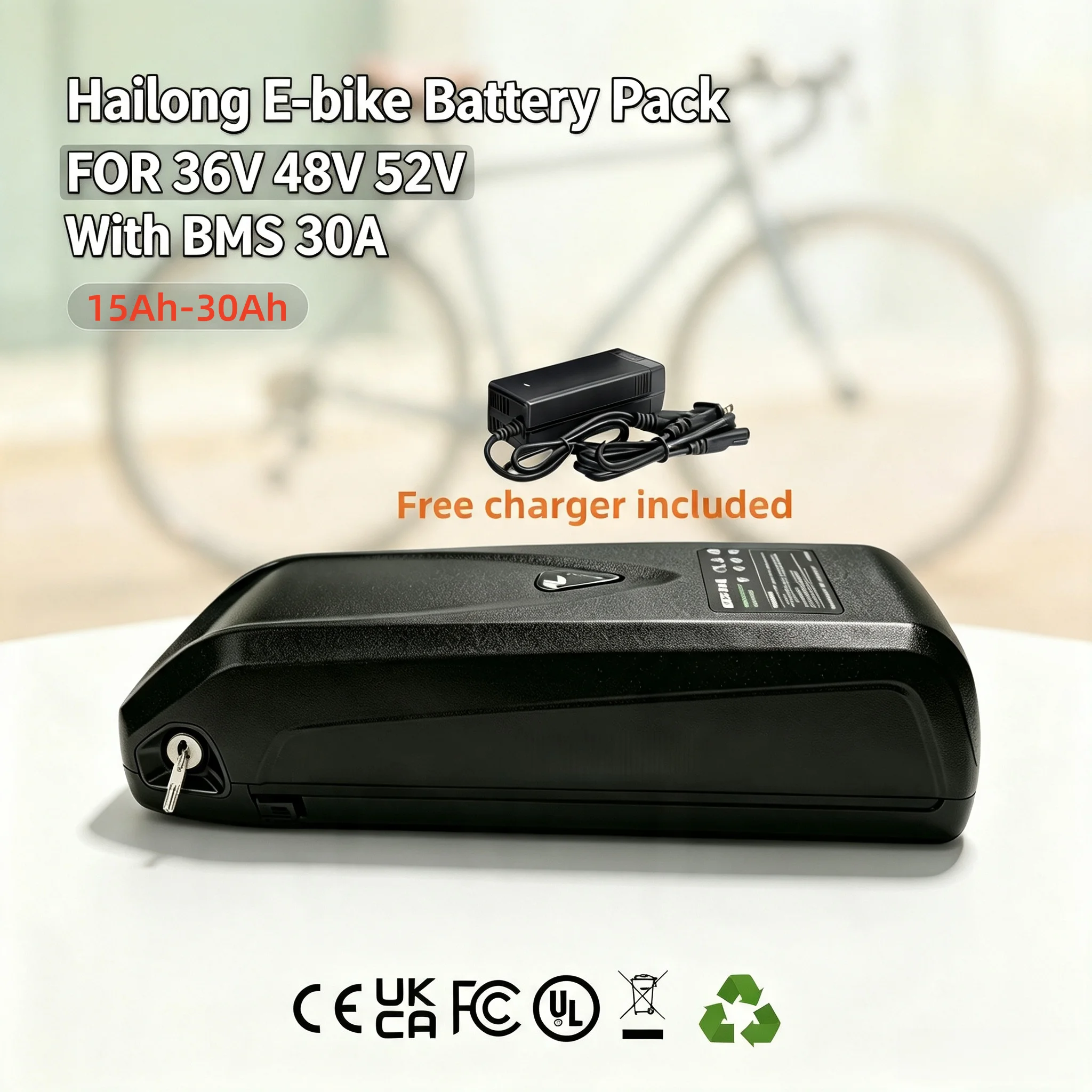 Hailong Electric Bike Battery Pack 36V 48V 52V For Bafang Motors 250-1500W With BMS 30A Ebike Replacement Lithium Cold-Resistant