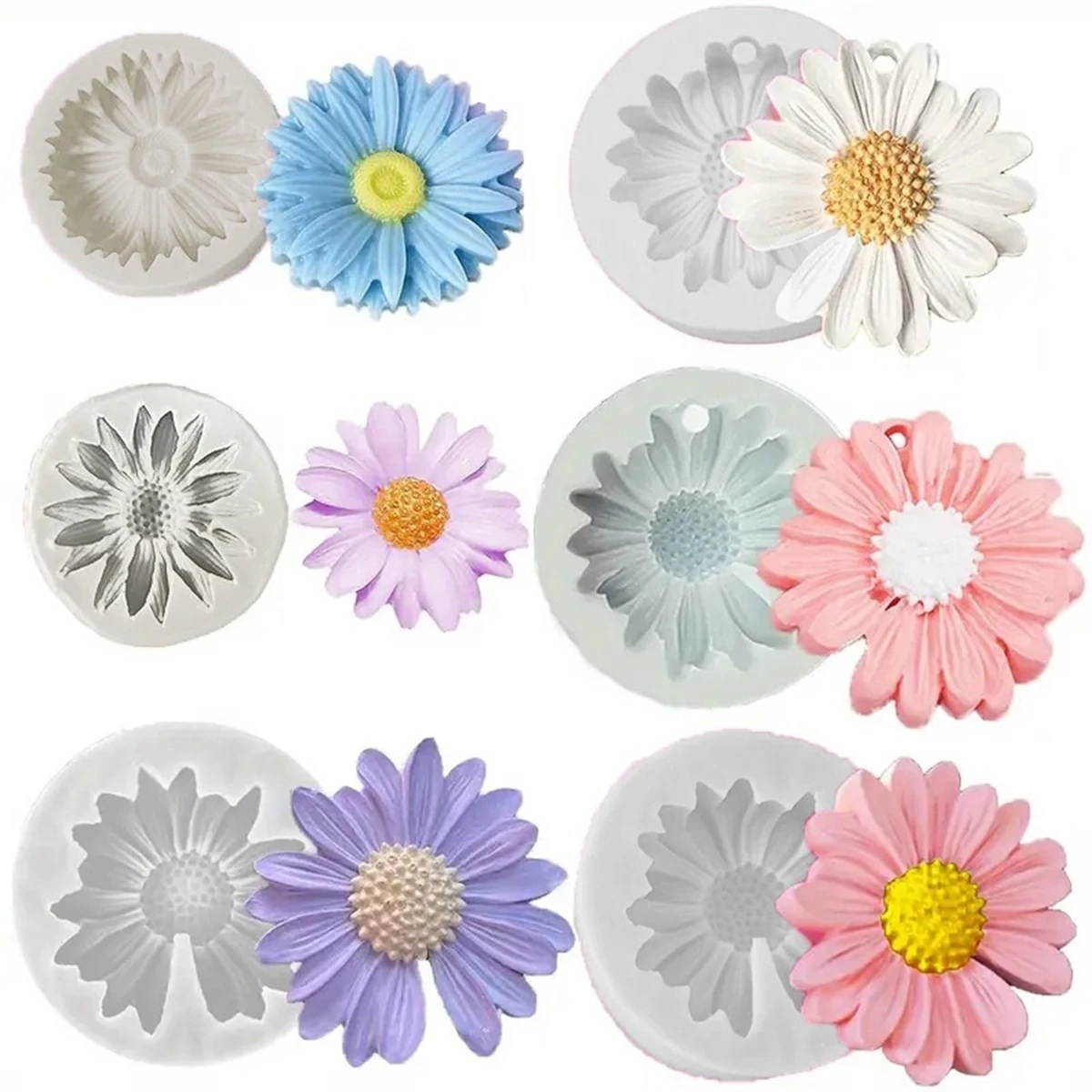 Gänseblümchen-Blumen-Silikonform-Set, 3D-Sonnenblumen-Kerzen-Seifenform für Sojawachskerzen, Seife, Aromatherapie-Wachsschmelze, DIY-Heimdekoration