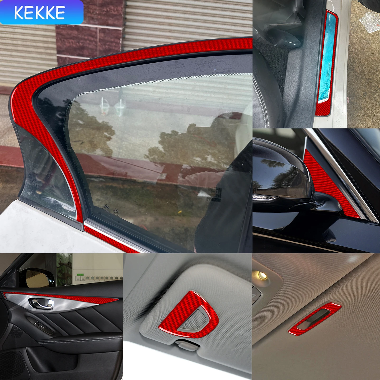 

For Infiniti Q50 2014-2020 Auto Door handle Roof horn frame Trim Soft Red Carbon Fiber Decorative Car Accessories Stickers