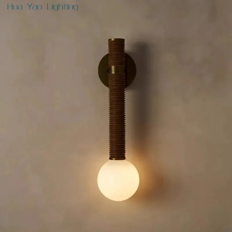 Casa Modern Style Retro All Copper Leather Wall Lamp Design Model Room Living Room Bedroom Bedside Decorative Lighting Fixtures