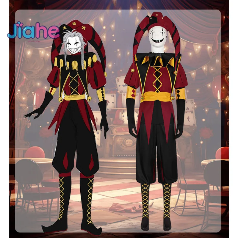 

Game Freak Pierrot Cosplay joker Costumes COS Circus Role Play Clown Uniform Halloween Carnival Party Outfit For Men Woman