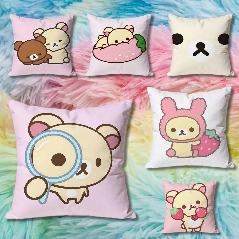 

Cute R-Rilakkuma Cartoon Various Sizes Square Pillow Case For Car Home Bedchamber Decor Custom Valentine gift