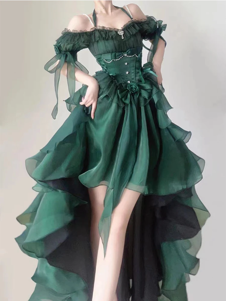 Green Flower Wedding Dress Lolita Adult Ceremony Heavy Industry Tail