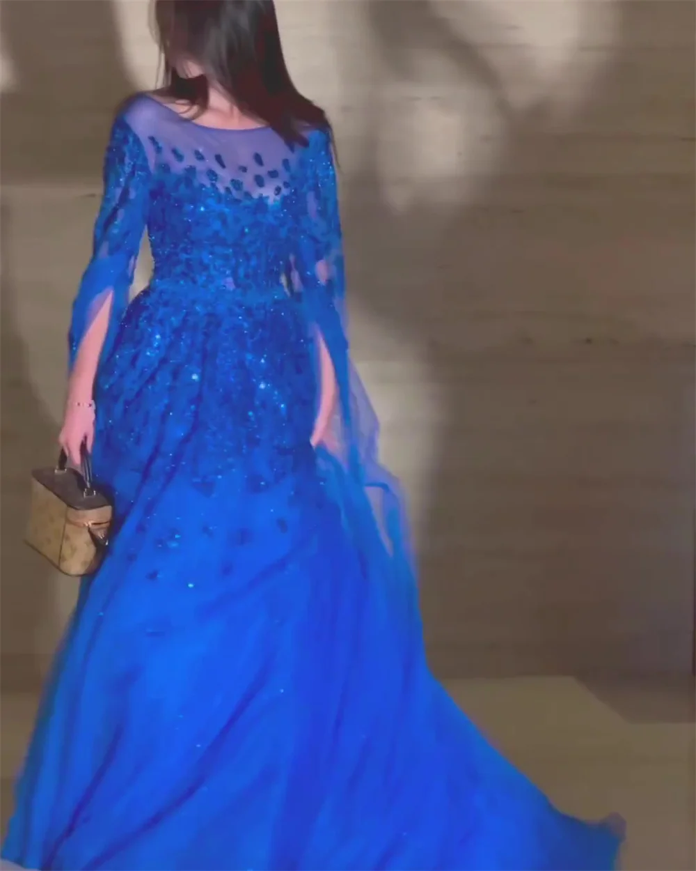 Customized Fashion Poretrait A-line Sweep/Brush Evening Dresses Sequin Net/Tulle Formal Occasion Gown فساتين سهره نسائيه فخمةفسا