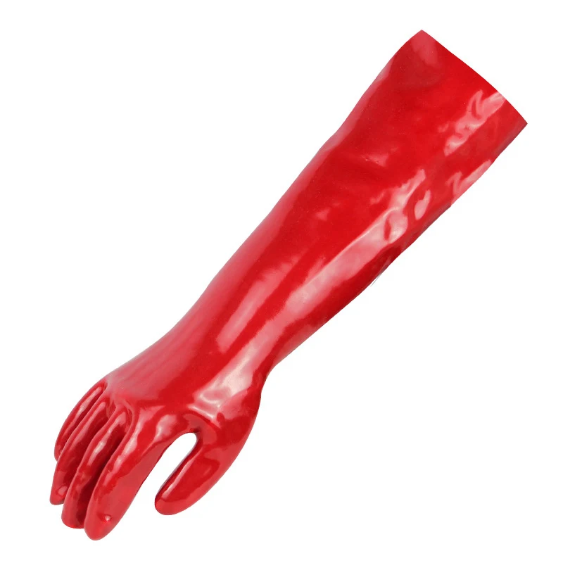 Guantes anticómicos rojos de 60cm alargan la química anticorrosión a prueba de aceite Manga industrial Guante resistente a ácidos y álcalis