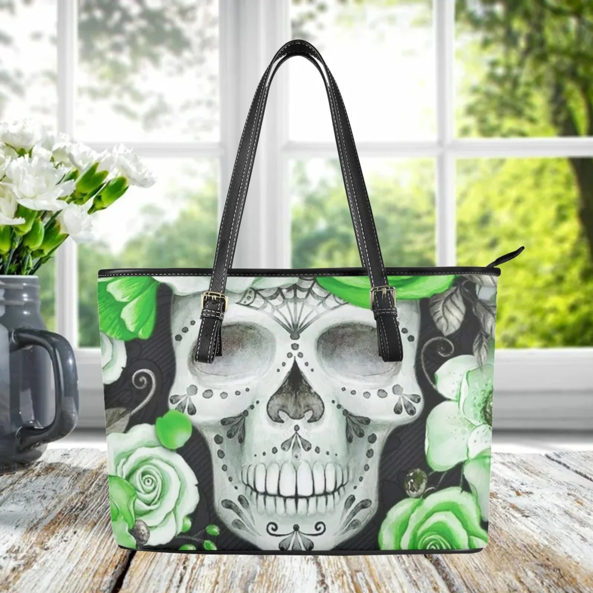 Skull Rose Brand Design Women Fashion Handbag Elegant Daily Leather Long Shoulder Strap Clutch Horror Style Trendy Girl Handbags