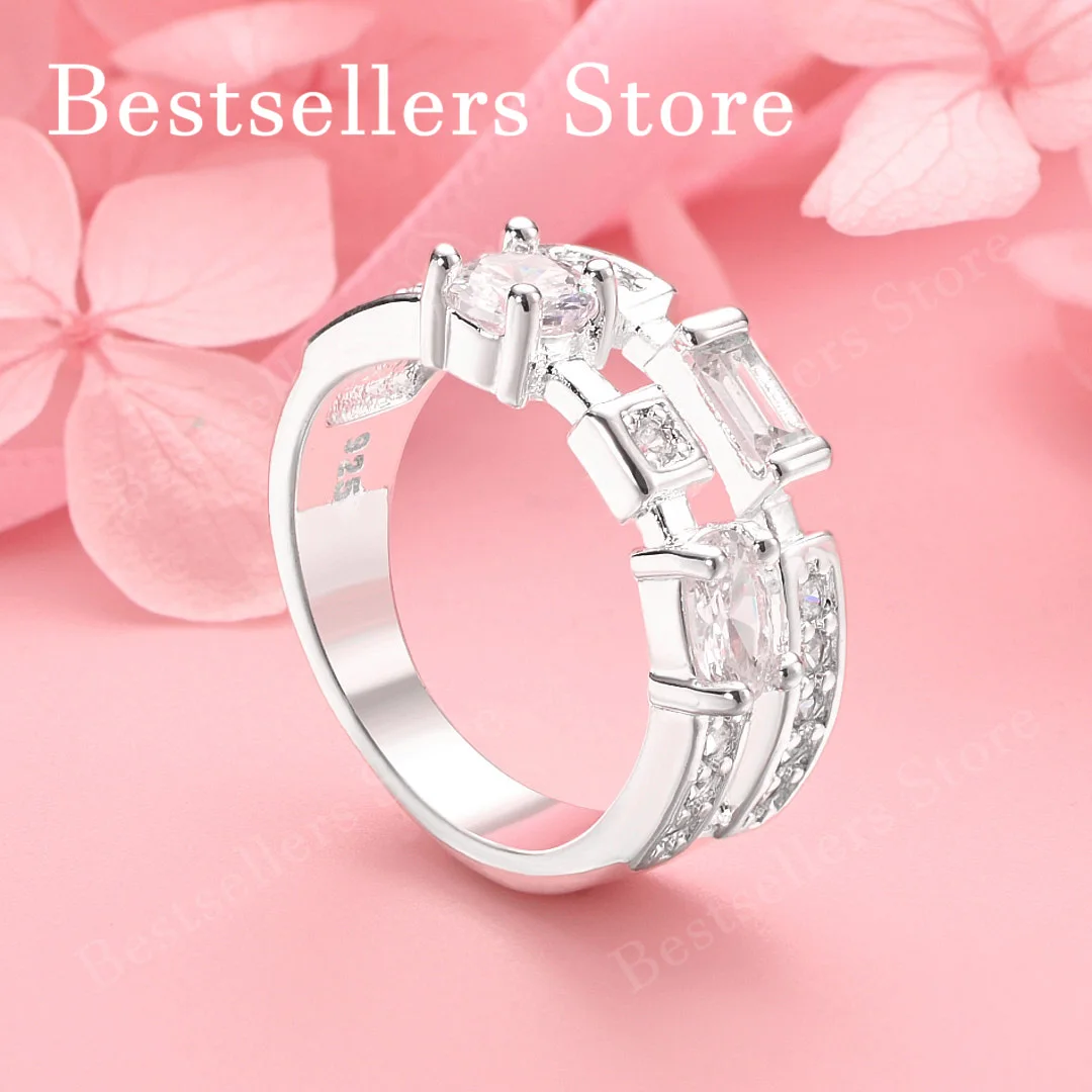 

1 piece of 925 sterling silver 7-10 exquisite zircon ring, fashionable women's party wedding gift, jewelry accessories