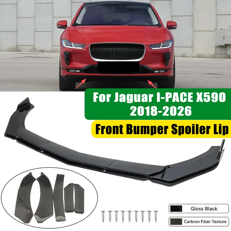 For Jaguar I-PACE X590 2018-2026 5Pcs ABS Car Front Bumper Lip Spoiler Splitter Body Kit Canard Tuning Accessories