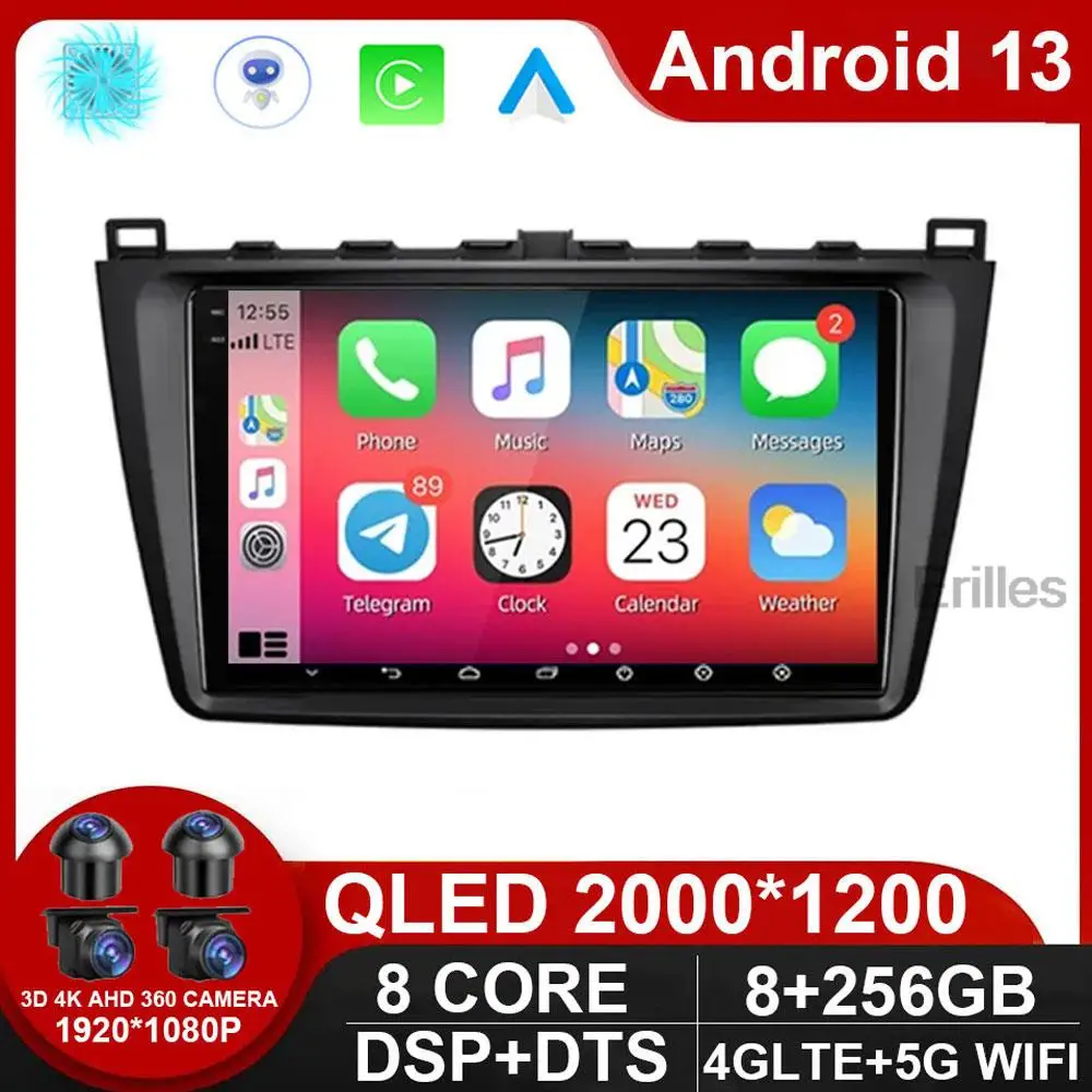 

9" 4G Carplay Android 13 Car Radio Multimedia Player Navigation GPS For Mazda 6 Rui Wing 2007-2012 Head Unit NO DVD 2DIN