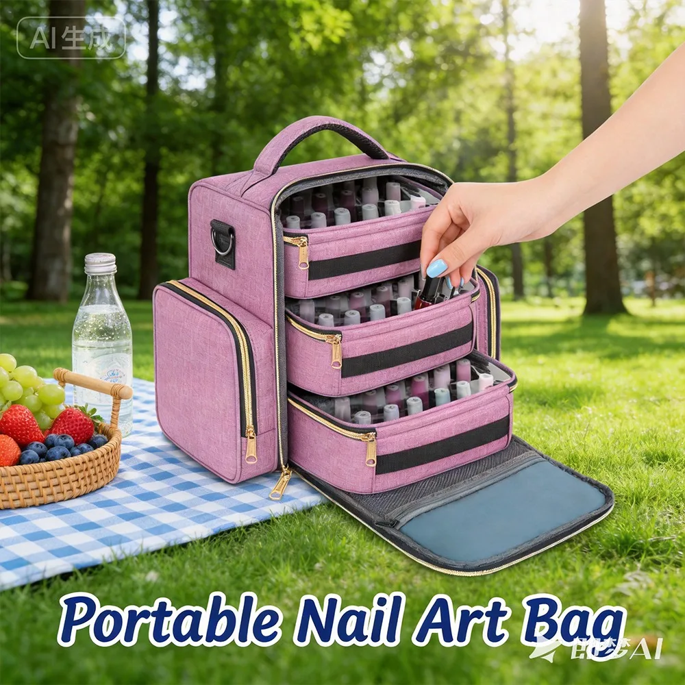

Large Capacity Nail Polish Bag Holds 72 Bottles Portable Travel Cosmetic Storage Pouch Makeup Manicure Tools Organizer Case