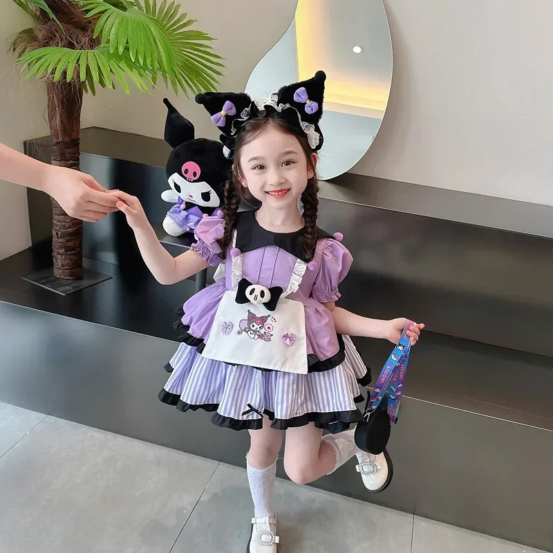 Sanrio Anime Kuromi Girls Princess Dress Long Sleeve Spring and Autumn Cartoon Children Cosplay Clothing Dress Kid Birthday Gift