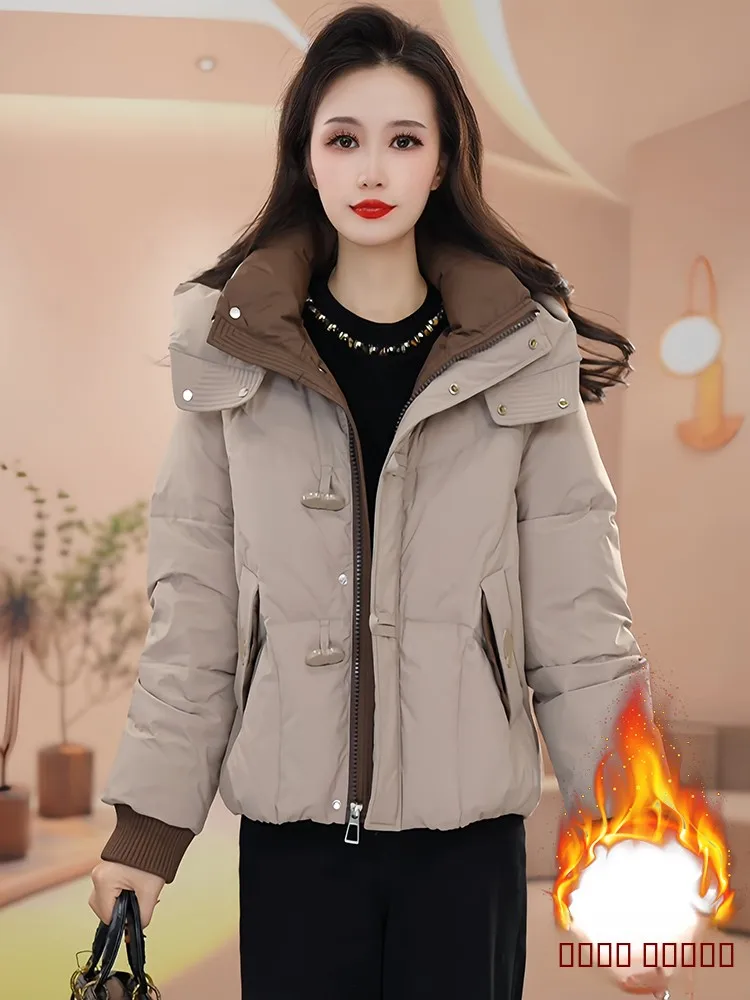 

Теплый пуховик с капюшоном на подкладке, женское хлопковое пальто, зимняя верхняя одежда, европейская одежда, свободная посадка в Корейском стиле