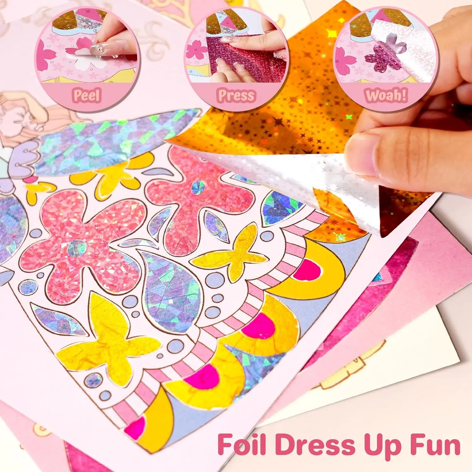 4 in 1 Magic Paper Makeup Fun Kit for Girls Brush Eyeshadow Play on Paper Crafts,Princess Diamond Painting Gifts Toys for Girls