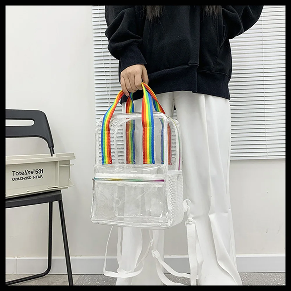 PVC transparent waterproof backpack Fashion Schoolbag Candy Color College Teenager Girls Clear Portable Backpacks for Activities