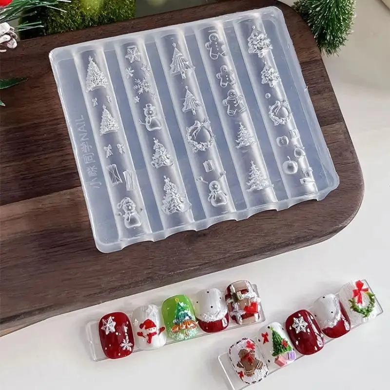 Weihnachts-Nagelkunst-Silikonform mit niedlichen Schneeflocken, Schneemännern und Schleifen für Feiertags-DIY-Maniküre, Geschenk für Mädchen – Detail 5