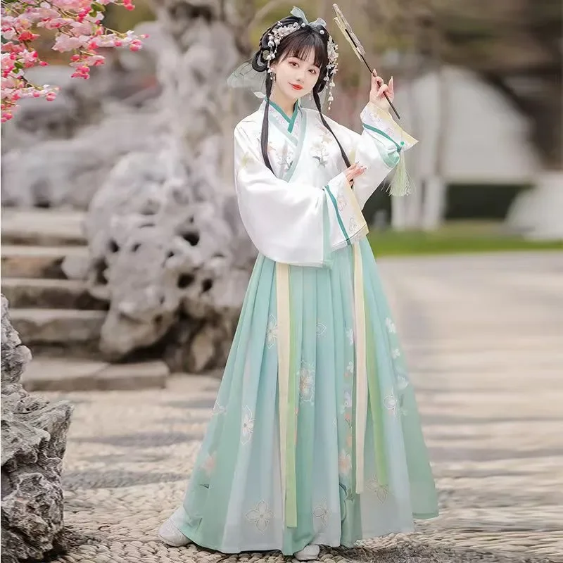 Adult Hanfu Wei and Jin made three-piece Hanfu women\'s antique collar waist skirt spring and summer