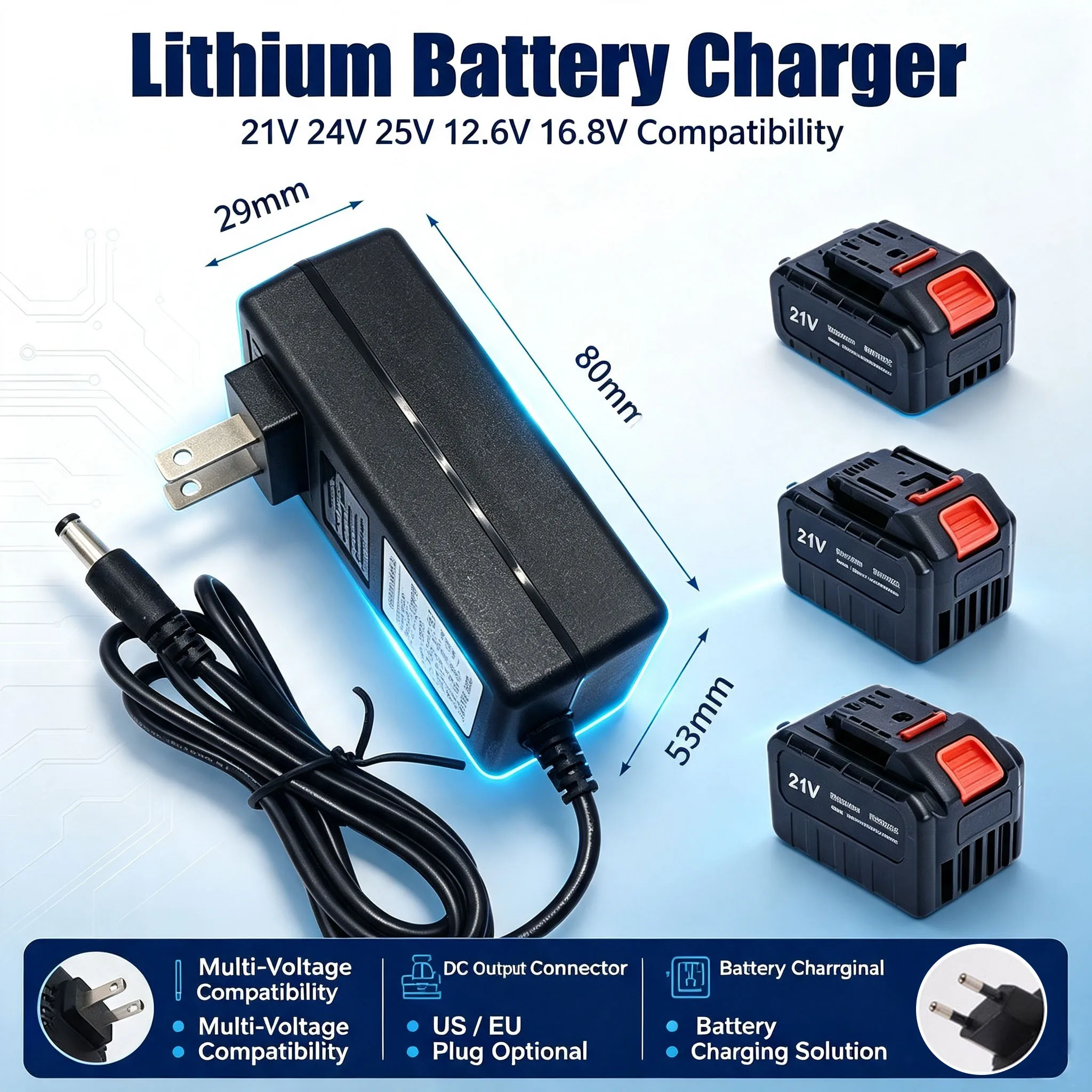 21V 12.6V 16.8V 25V 24V Lithium Battery Charger For 1A 2A Screwdriver Wrench Li-ion Battery Pack DC 5.5mm * 2.1mm 2.5mm Input