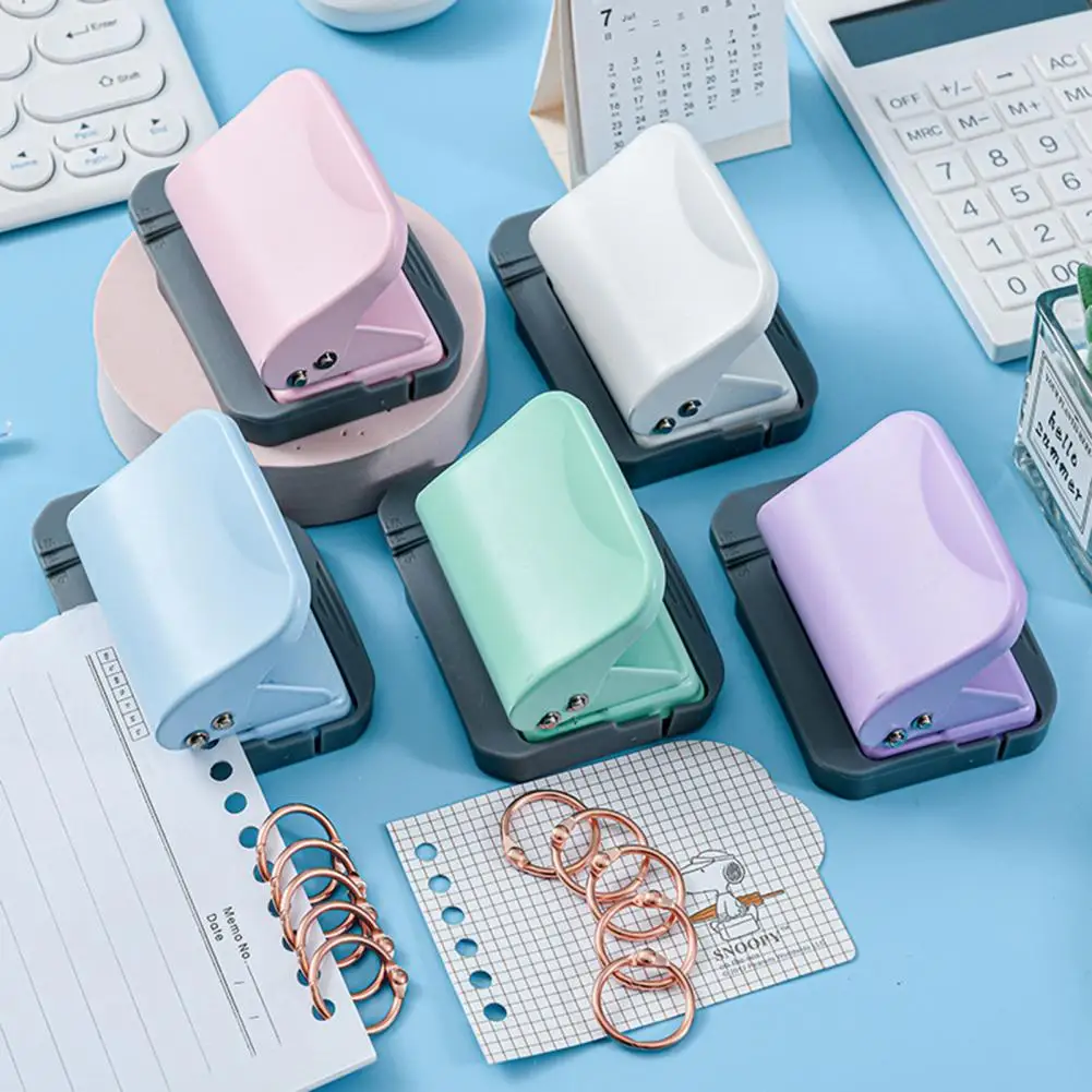 Hole Puncher Powerful 6-Hole Punch with Paper Scraps Storage Non-Slip Plastic Design Loose-Leaf Book Punching Machine