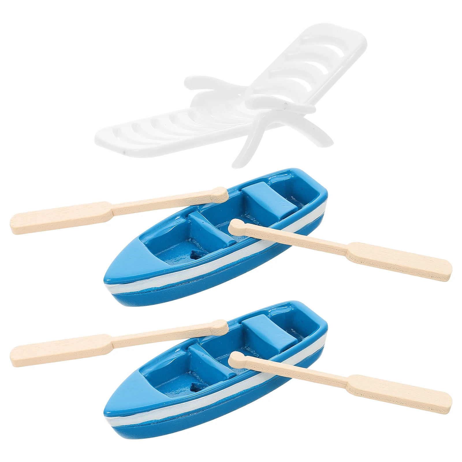 

1set Miniature Decorations 2 Beach House Decor Blue Boats Oars 1 White Chair Dollhouse Resin naments Garden Statue