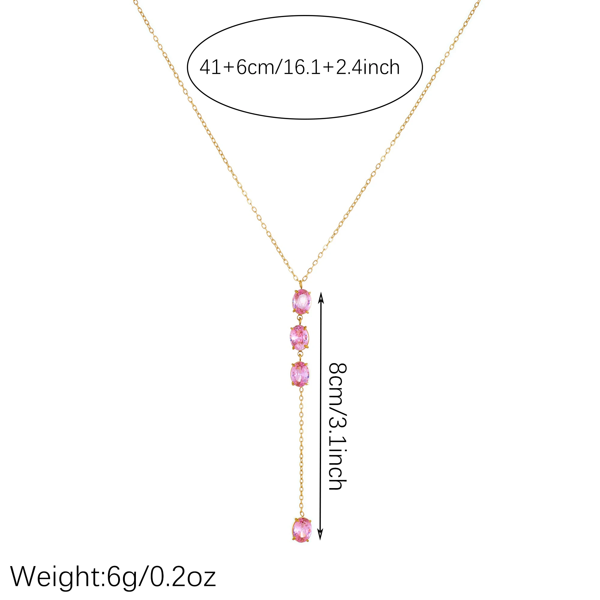 MEYRROYU Stainless Steel Pink Round Zircon Y-Chain Necklace Elegant Simple Style Women's Jewelry Fashionable Retro French Desig
