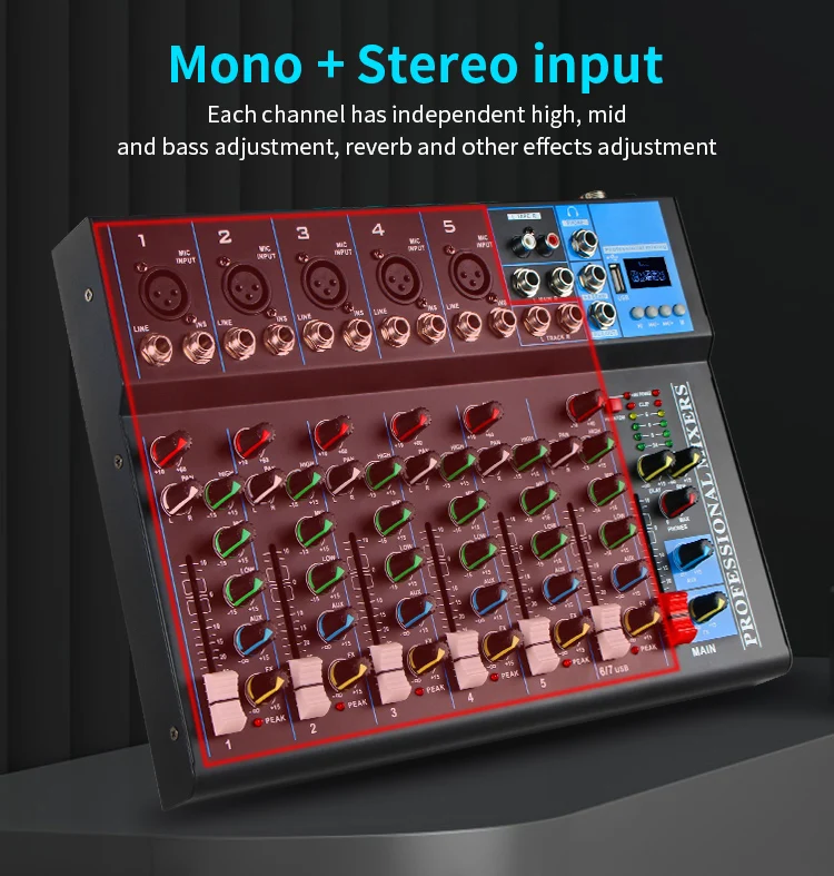 

Профессиональный 7-канальный DJ-микшерный пульт для аудио и видео освещения с функциями USB и MP3 DSP