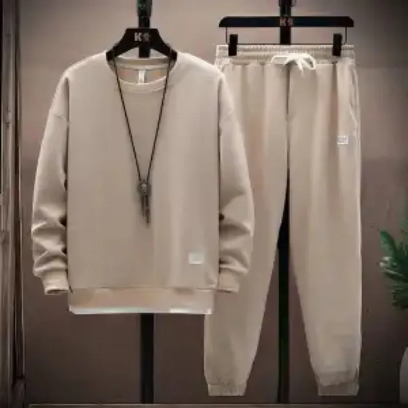 

Waffle Suit for Boys Autumn New Fashion Casual Sports Long-sleeved Trousers Set of Round Neck Long Sleeves