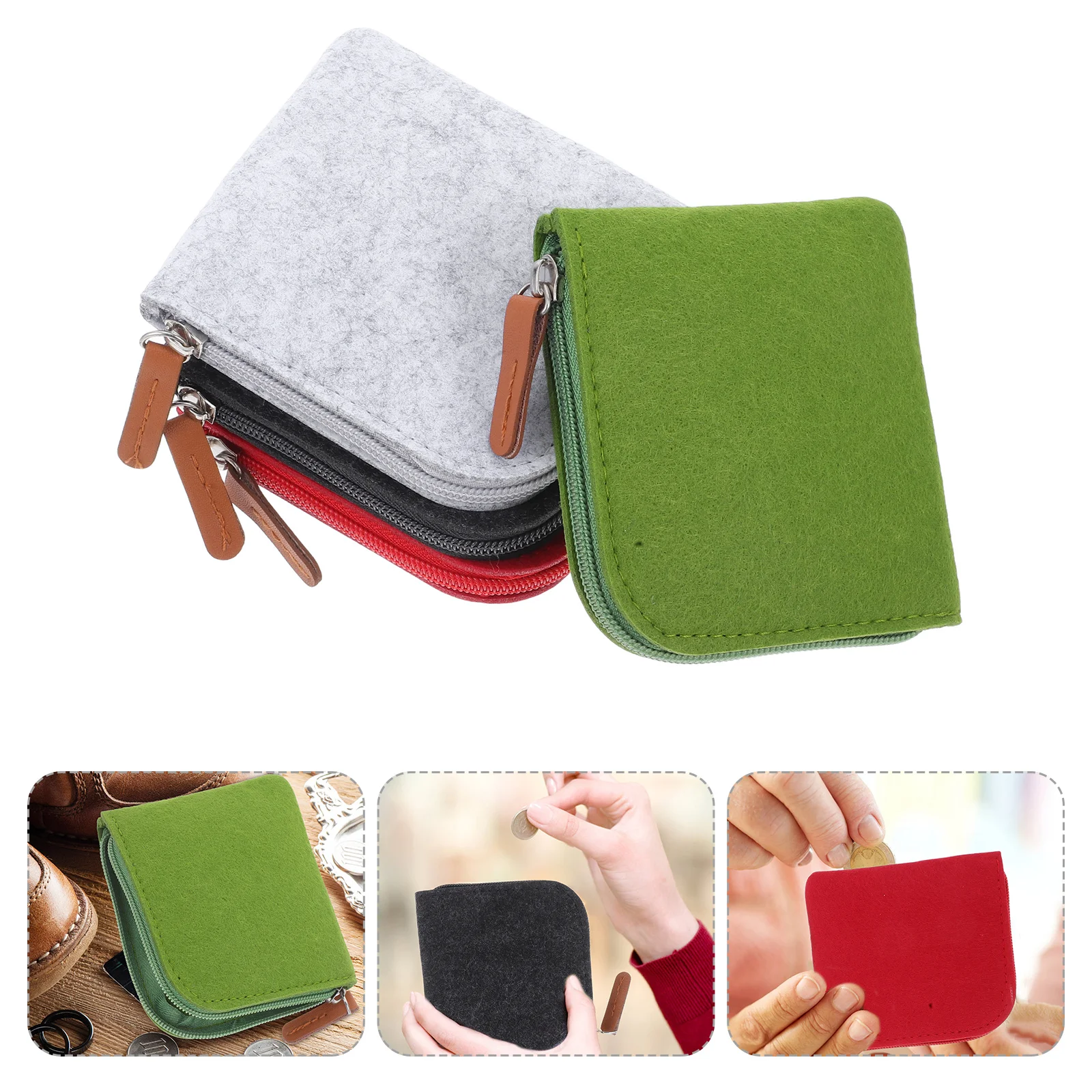 

4 pcs Felt Coin Purse Premium Quality Zipper Design Storage Bag Red LightGrey Green DarkGray Mini Wallet Coin Bag