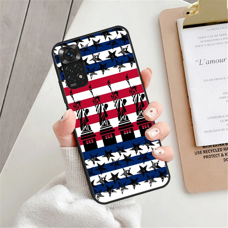 America USA Flag Statue of Liberty Case For Xiaomi Redmi Note 12 Pro 8 9 10 11 Pro Note 12S 11S 10S 9S Redmi 12C 9C 10C Cover