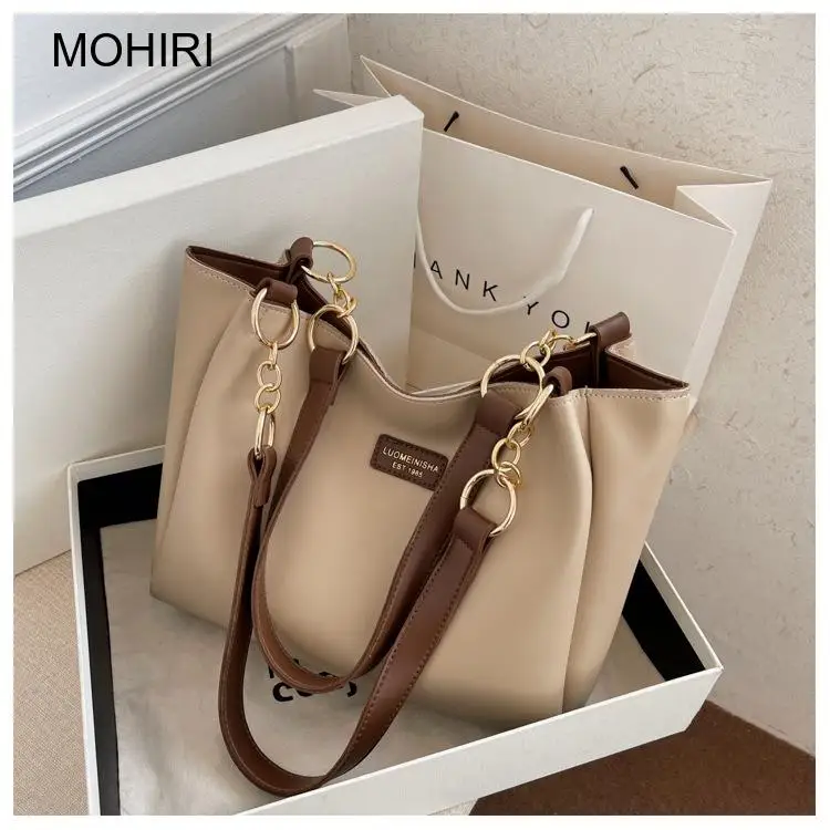 2026 Women Color Block Tote Bag Large Capacity High Quality Pu Leather Shoulder Bag for Work