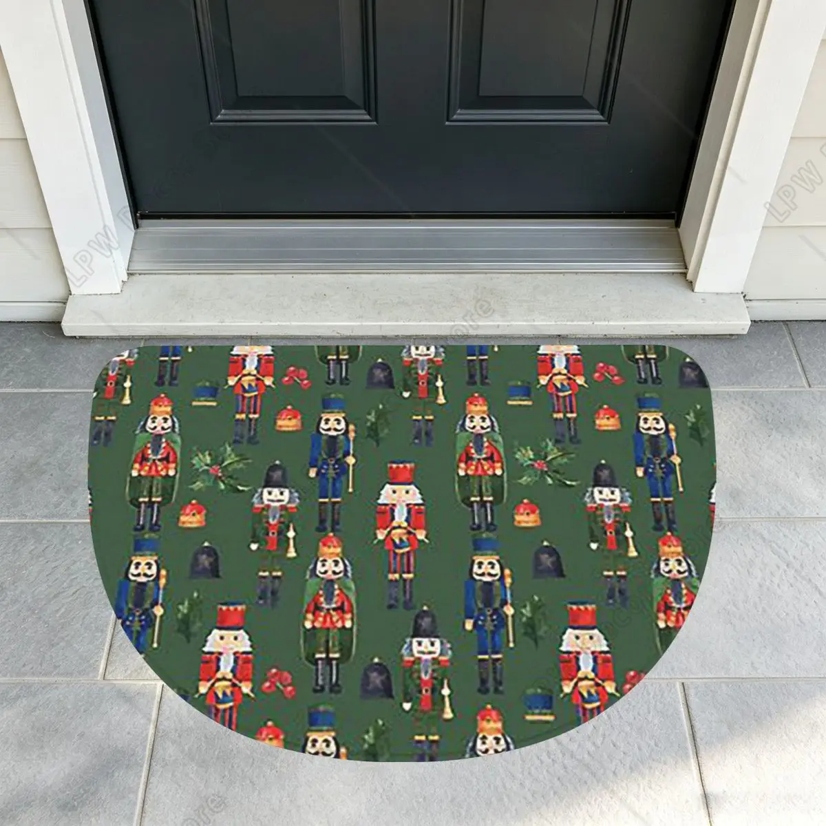 Christmas Nutcrackers Stars Ballerina Violin Soft Flannel Half Round Doormat Non Slip Bathroom Mat Absorbent Floor Carpet