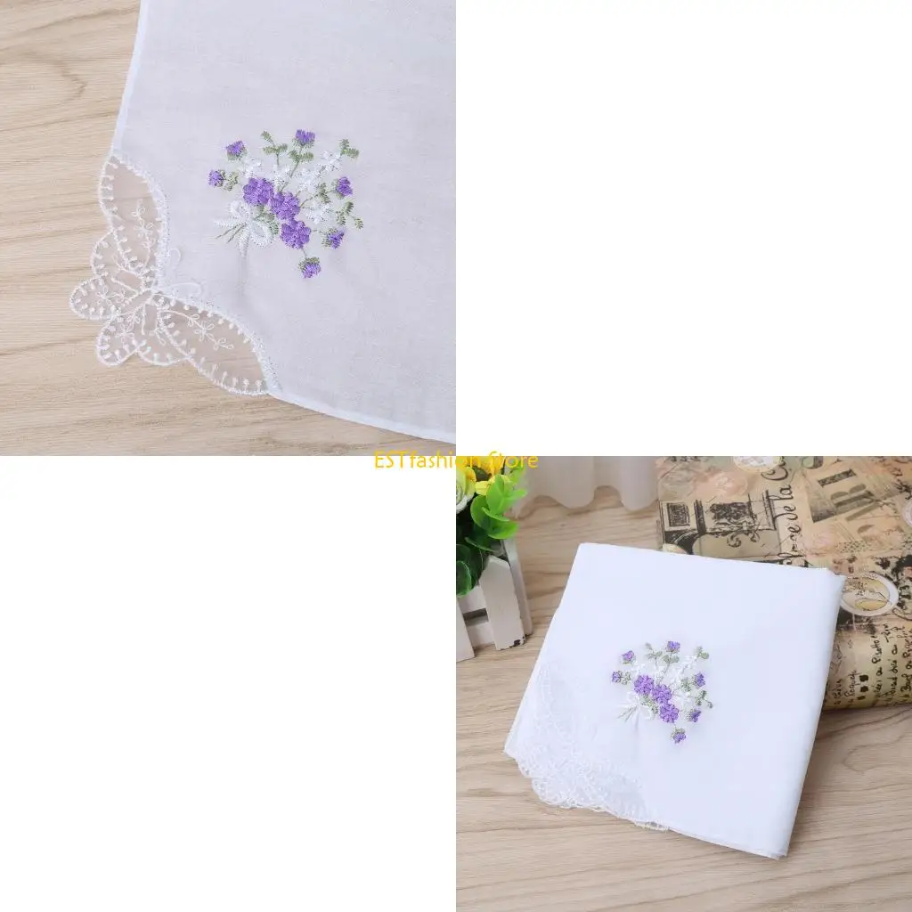 y5gc-6-個ヴィンテージコットンレディース刺繍レースハンカチ女性花柄ハンカチ