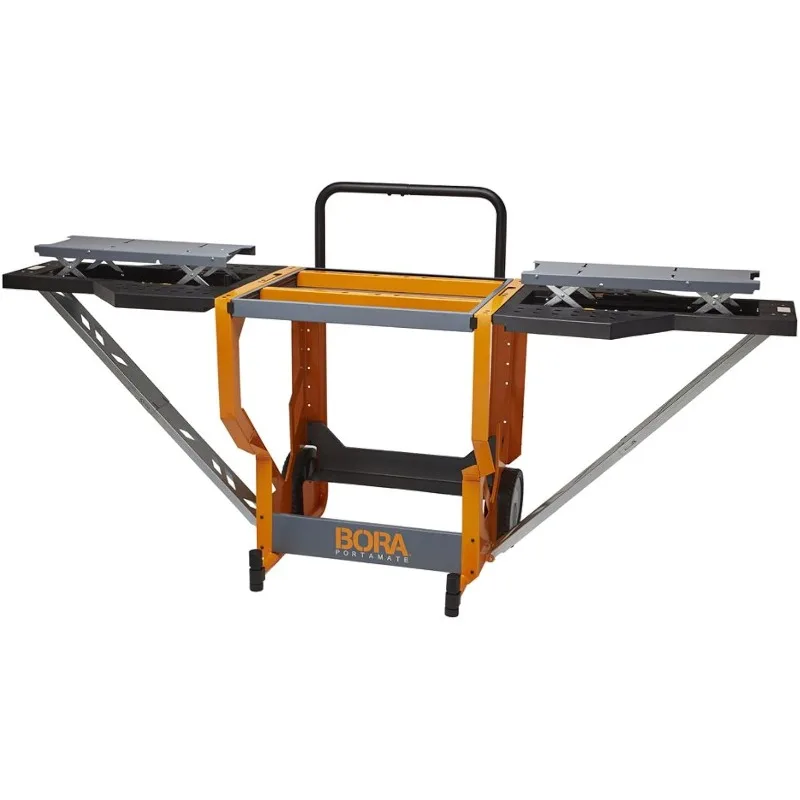 

Portamate - PM-8000 Miter Saw Stand Work Station | Mobile Rolling Table Top Workbench Orange Grey with Folding Wing Extensions