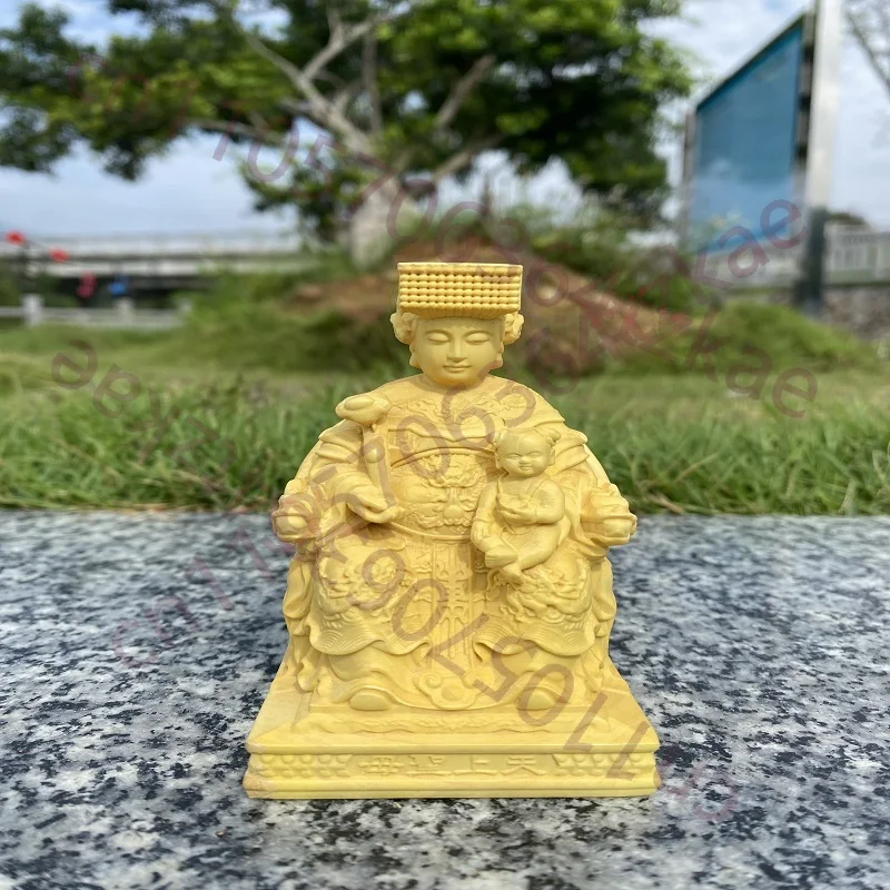 

Exquisite Hand Carved Wooden Songzi Niangniang Zhang Xian Statue Figurine Fertility God Deity for Home Altar Shrine Office Decor
