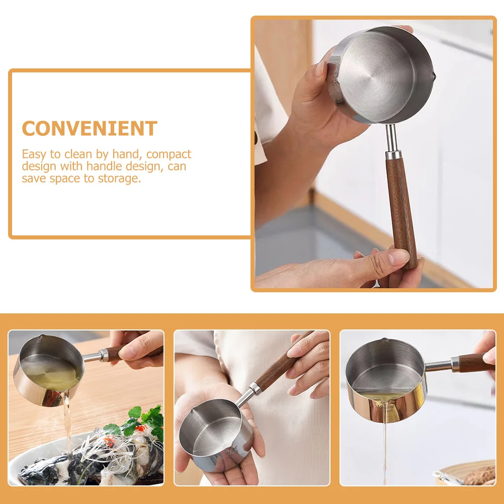 

Stainless Steel Sauce Pan 250Ml Wood Handle Oil Pot For Cooking Milk Butter Melting Kitchen Cookware With Pour Spout Soup