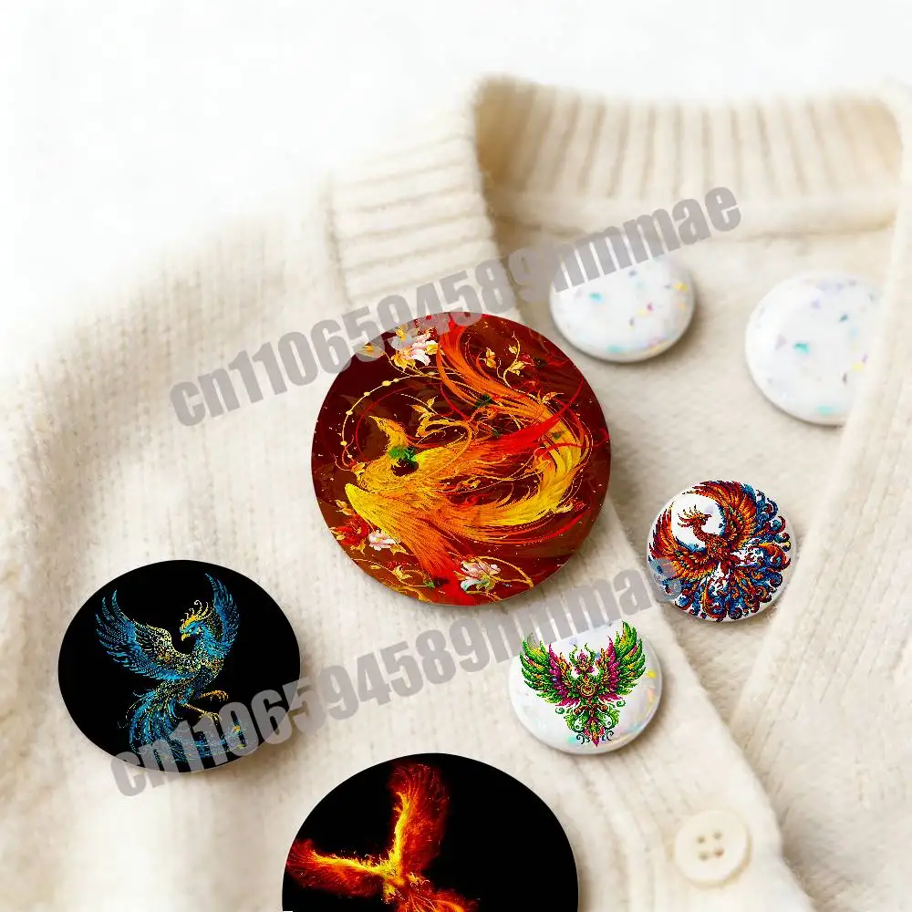 For Phoenix Round Pins Insignia Badge Cover Brooch Button Clothes Hats Decoration 32mm