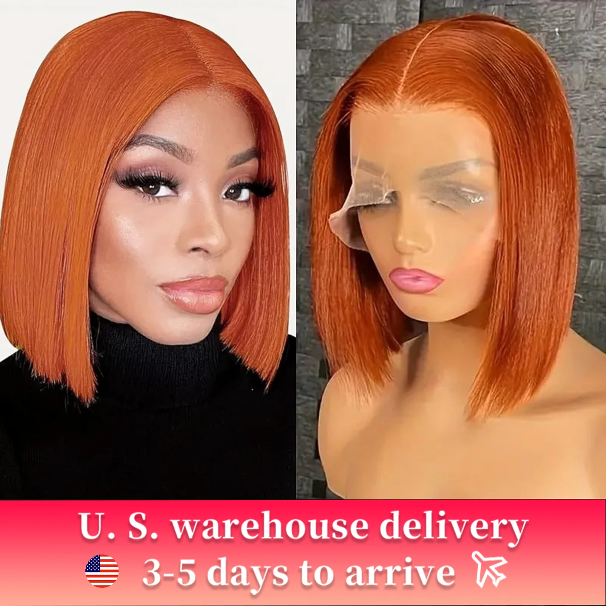 Ginger Orange Straight Short Wig Human Hair Wigs Bobs Human Hair 13x4 Lace Frontal Wigs #350 Straight HD Lace Humain Hair Wig