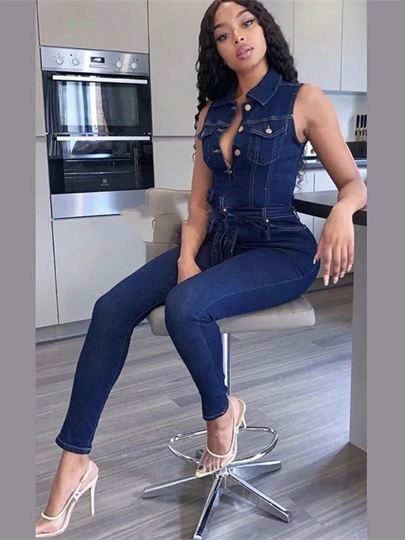 Combinaisons en denim vintage pour femmes, vêtements d'été Y2K, pantalons en fibre Jean, barboteuses longues, combinaisons une pièce, salopette trempée, tenues
