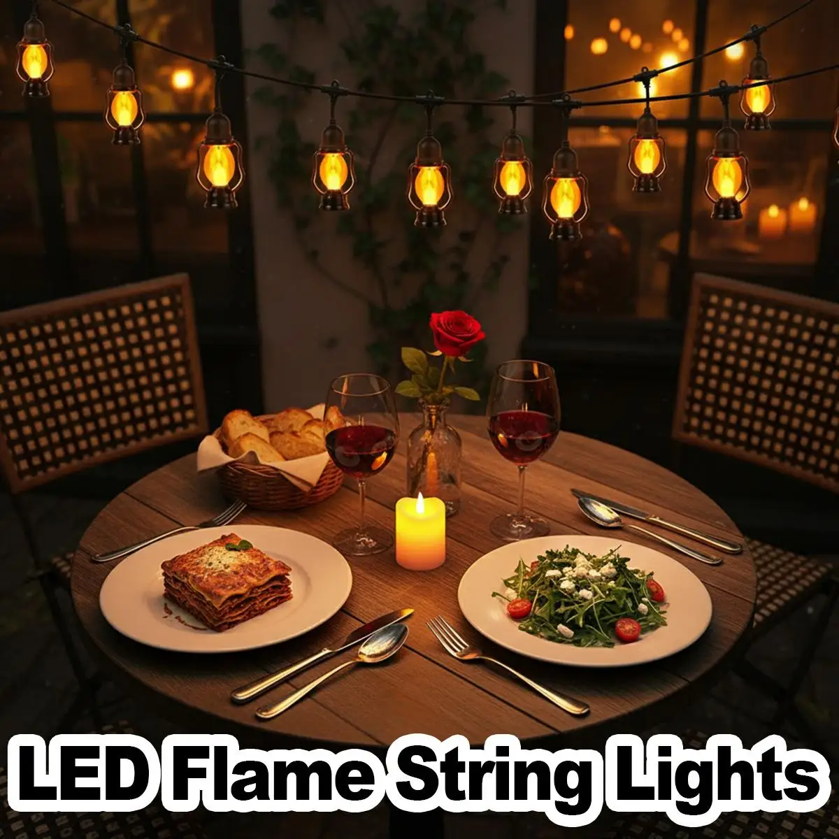 LED Flame String Lights Retro Lamp Flicker Effect Waterproof Outdoor Garden Decor Warm White Lanterns Party Christmas
