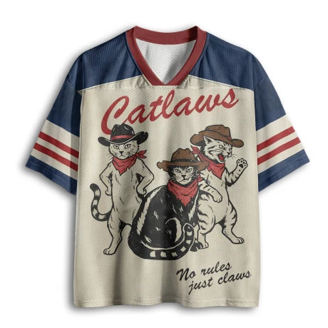 Vintage Western Cowboy Dinosaur Desert Sunset Retro Stripe Mesh V Neck Loose Football Jersey T-shirt view 2