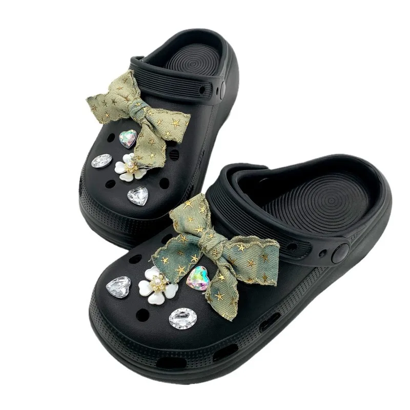 Ensemble de breloques de chaussures à la mode, 10 pièces, accessoires, trou, boucle de chaussure, nœud diamant, fleur blanche, décorations de chaussures pour enfants, femmes, filles, cadeau