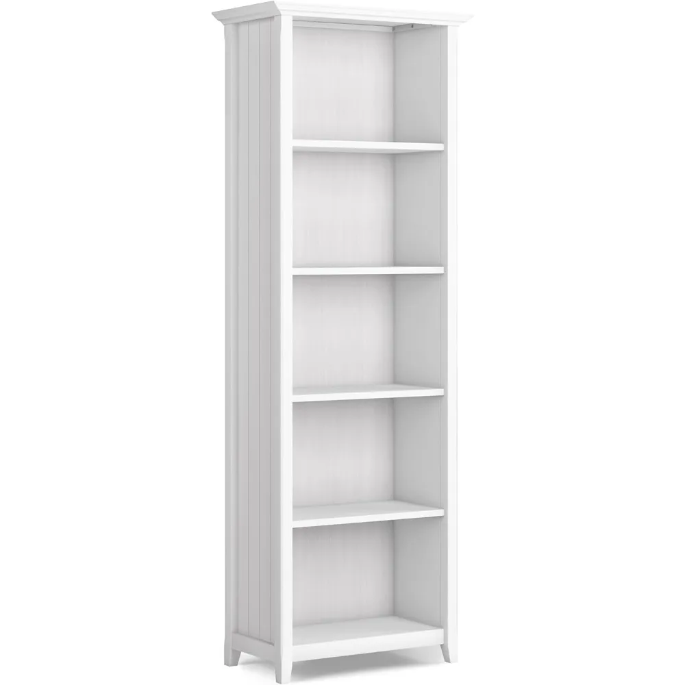 Acadian Solid Wood 26 Inch Transitional 5 Shelf Bookcase in White, for The Living Room, Study Room and Office