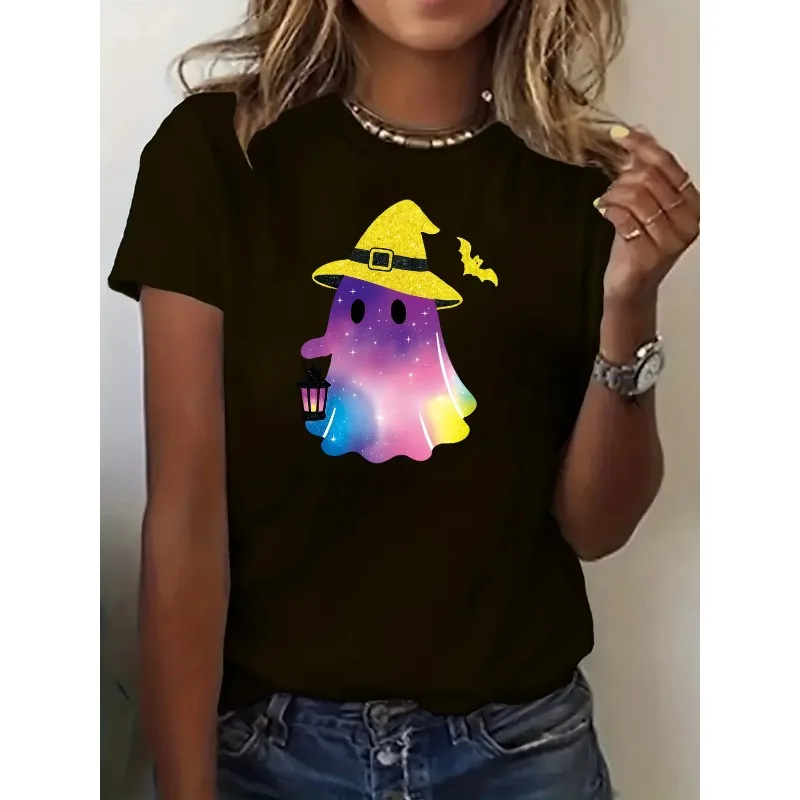 

Женская неоновая футболка с принтом летучей мыши, повседневный топ с короткими рукавами и круглым вырезом, подходит для всех сезонов, костюм для Хэллоуина, футболка