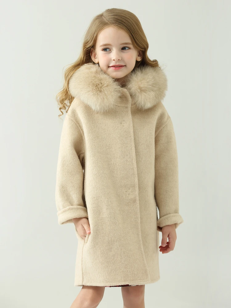 Hooded Double-sided Cashmere 2022 New Winter Children\'s Clothes Baby Wool Coat Girls Fur Coat Winter Clothes for Girls