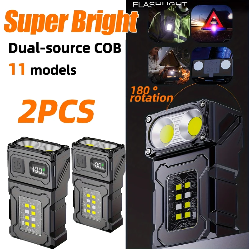 

MINI USB Rechargeable LED Flashlight Portable Tail Magnet Flashlight Super Bright Camping Lantern Side COB Emergency Light