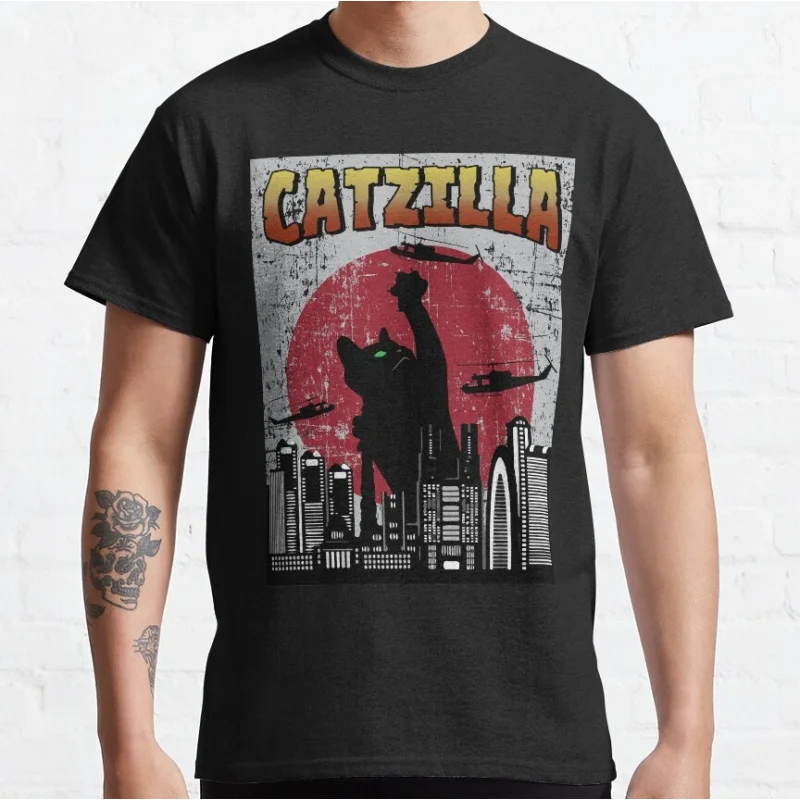 

0809 Catzilla King of Monster Gift t shirt for Cat Lover Cute kitty Graphic tee Short Sleeve y2k clothes All size tops