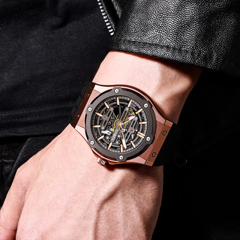 Haofa Skeleton Mechanical Watch 80H Power Reserve Automatic Mechanical Watch for Men Hollow Sapphire Luminous Waterproof 1913-6