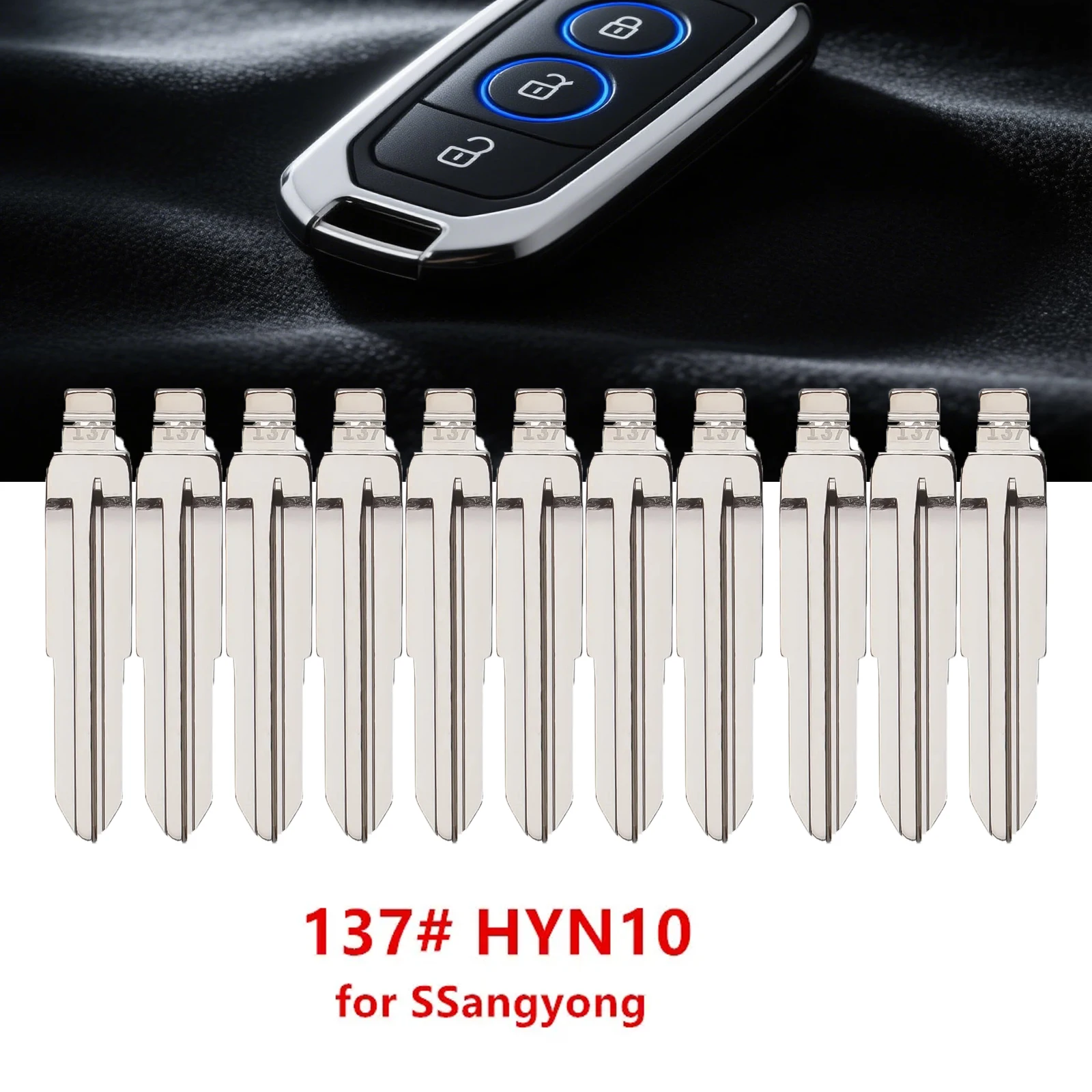 10 Uds 137 #    HYN10-llave de Metal con mando a distancia, llave de coche con tapa en blanco para Ssangyong, keydiy KD xhorse VVDI JMD, sistema de bloqueo